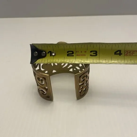 Vintage Artisan Modernist Wide Etruscan Egyptian Brass Cuff Bangle Bracelet - Picture 6 of 7